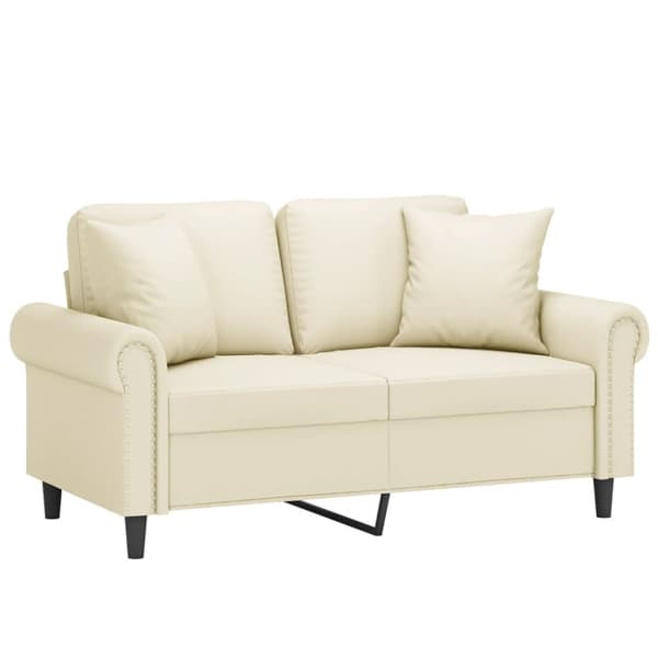 2-sits soffa med prydnadskuddar gräddvit 120 cm konstläder