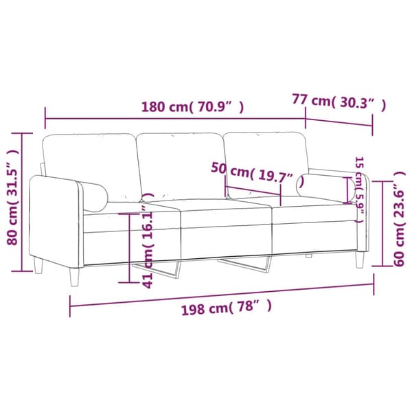 3-sitssoffa med prydnadskuddar rosa 180 cm sammet