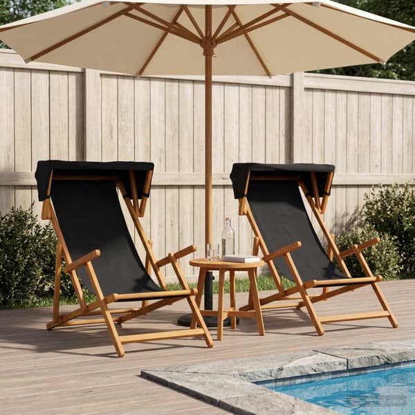 Deck Chair 2 st 3 Position Massiv Eukalyptus Trä Svart
