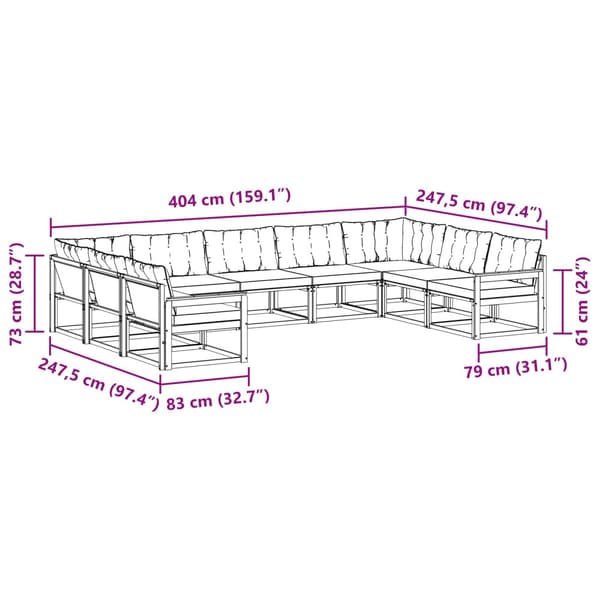 Utomhussoffset med kudde 9 pcs Vit och Beige