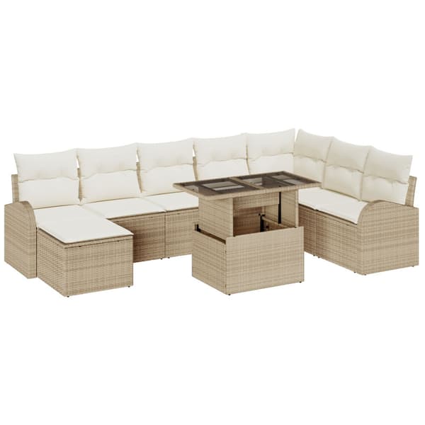 Trädgårdsoffset 9 pcs Beige och gräddfärgad konstrotting