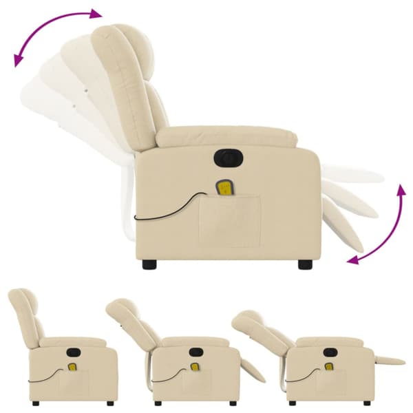 Elektrisk massagefåtölj gräddvit tyg
