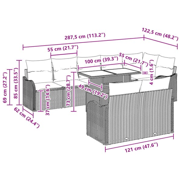 Lounge-set med kudde 9 pcs Svart Poly rattan