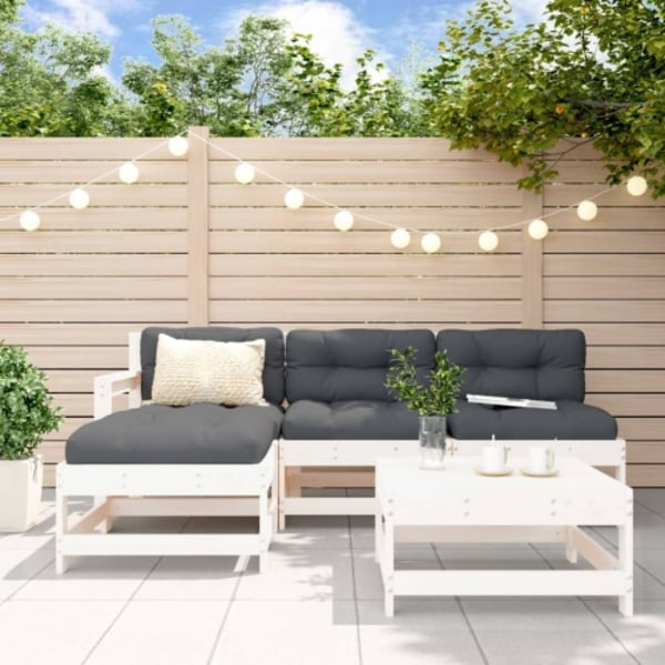 Loungegrupp för trädgården 5 delar vit massiv furu