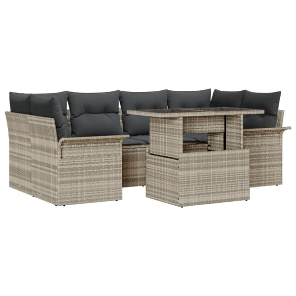 Trädgårdsoffset med kudde 7 pcs Ljusgrå Poly rattan