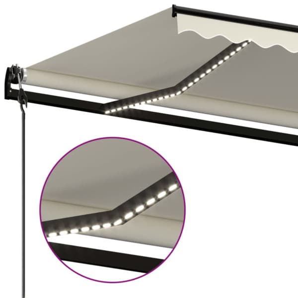 Automatisk markis med vindsensor & LED 500x350 cm gräddvit