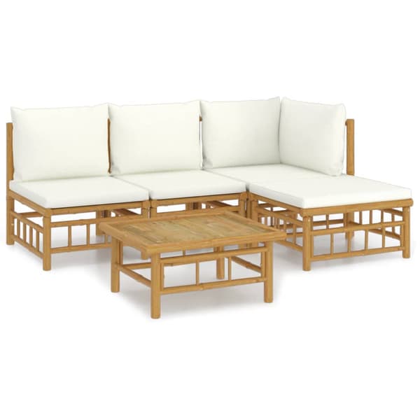 Loungegrupp 5 delar gräddvita dynor bambu