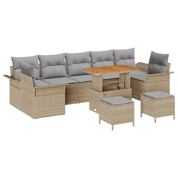 Trädgårdsoffset med kudde 10 pcs Beige konstrotting
