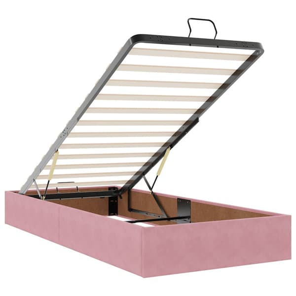Ottoman sängram med madrasser rosa 90x190 cm sammet