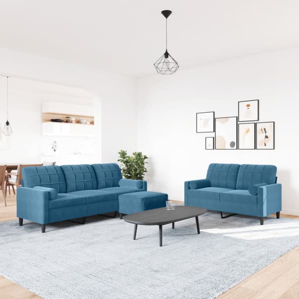 Soffgrupp med dynor och bolster 3 delar blå sammet