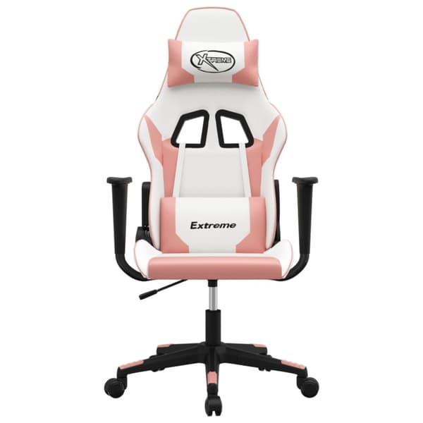 Gamingstol vit och rosa konstläder