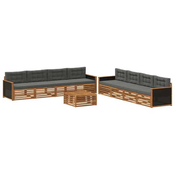 Utomhussoffset med kudde 9 pcs Naturlig och Antracit Polyester
