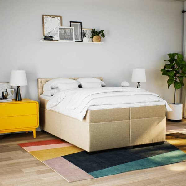 Ramsäng med madrass gräddvit 200x200 cm tyg