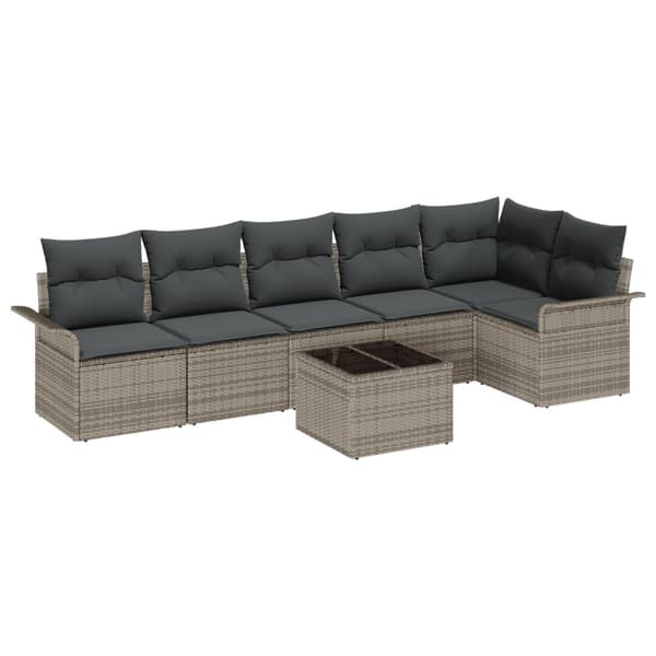 Trädgårdsoffset med kudde med lagring 7 pcs Grå Poly rattan