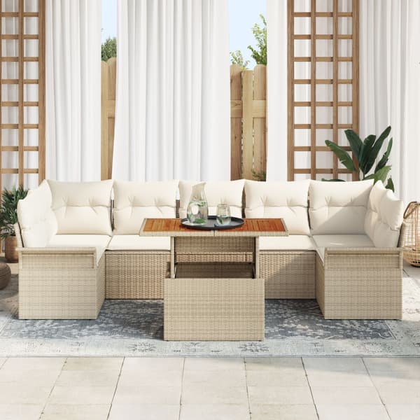 Trädgårdsoffset med kudde 8 pcs beige och gräddvit