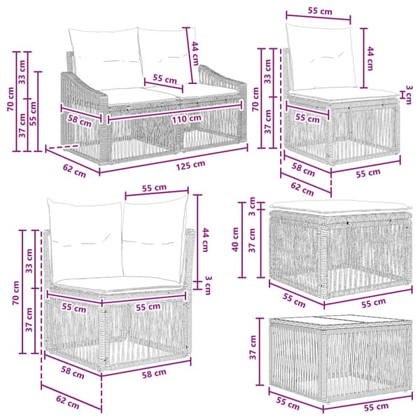 Trädgårdsoffset 7 pcs Svart konstrotting