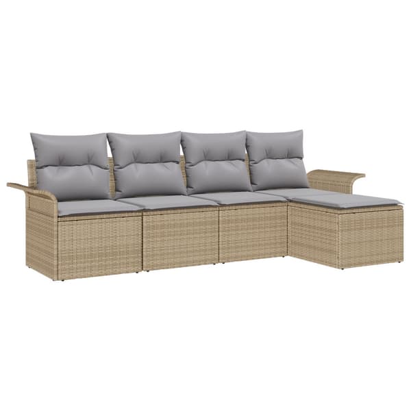 Utomhussoffa med kudde 5 pcs Beige konstrotting