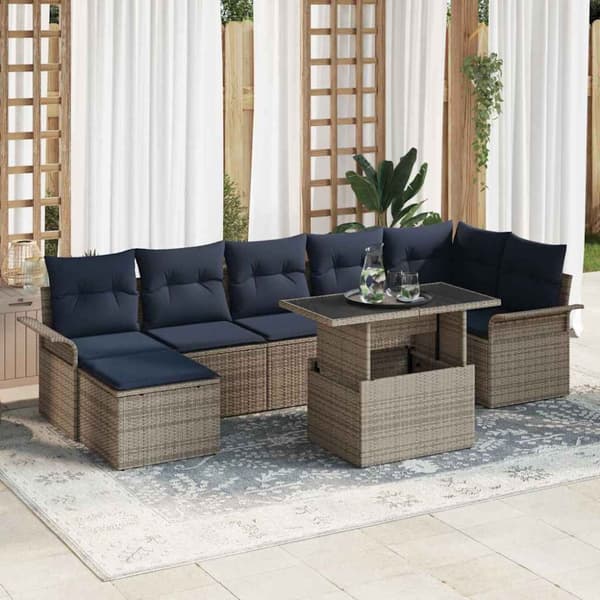 Trädgårdsoffset med kudde med lagring 8 pcs Grå Poly Rattan