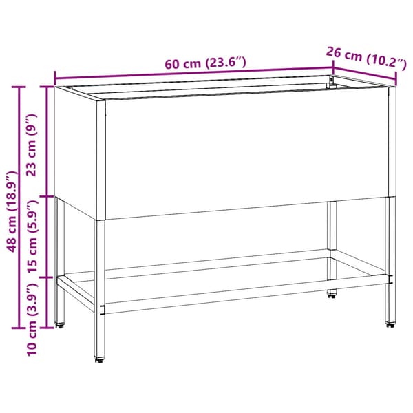 Höjdträdgårdsplanterare Silver 60 x 26 x 45 cm