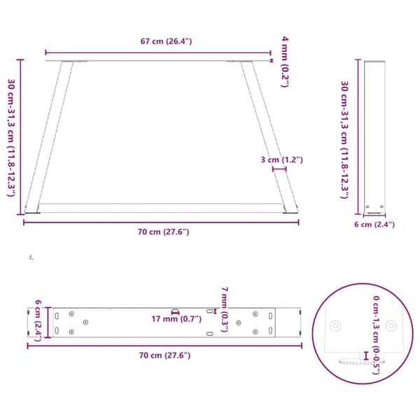 Soffbordsben V-formade 2 st antracit 70x(30-31,3) cm stål