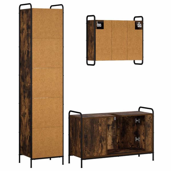 Badrumsskåpsset 3 st Rökt ek 40 x 36 x 181 cm Konstruerat trä