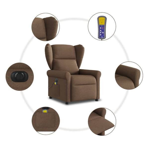 Elektrisk massagefåtölj brun tyg