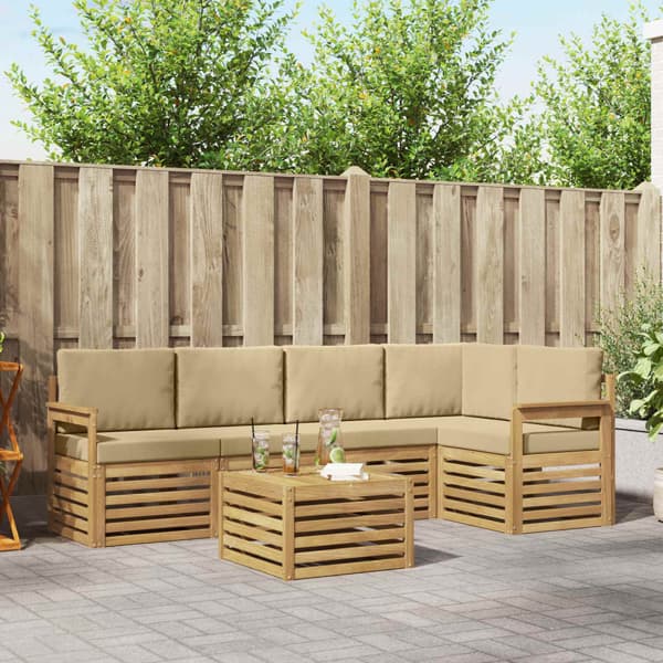 Utomhussoffset 6 pcs Vit och Beige 59 x 59 x 37 cm Polyester