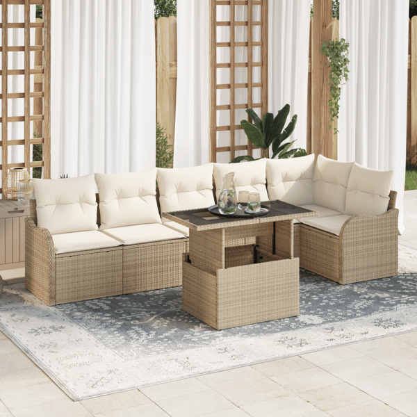 Trädgårdsoffset 7 st Beige Poly Rattan