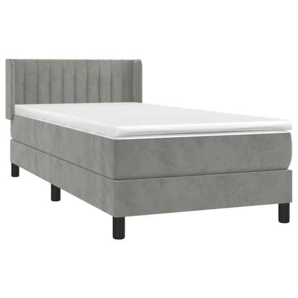 Ramsäng med madrass ljusgrå 90x190 cm sammet