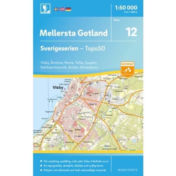 12 Mellersta Gotland Sverigeserien Topo50 : Skala 1:50 000