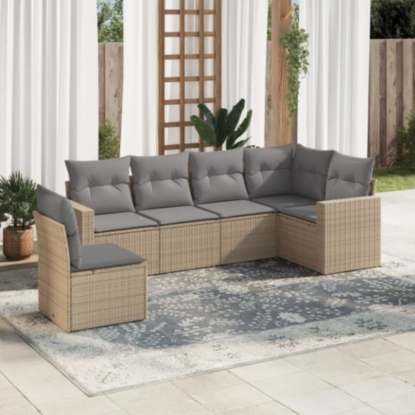Soffgrupp för trädgården med dynor 6 delar beige konstrotting