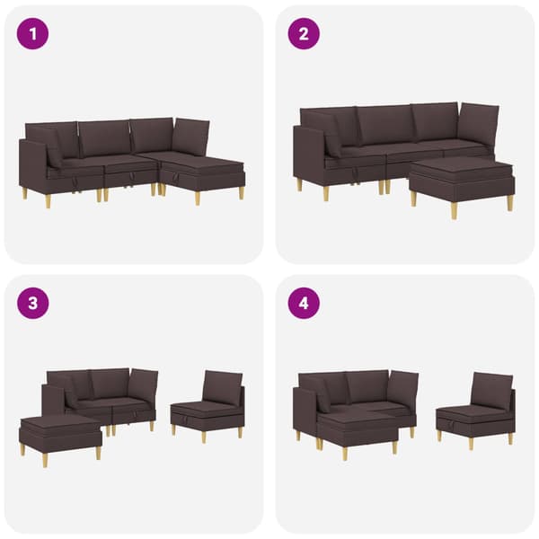 Möbelset för vardagsrummet med kudde 4 pcs Mörkbrun Tyg