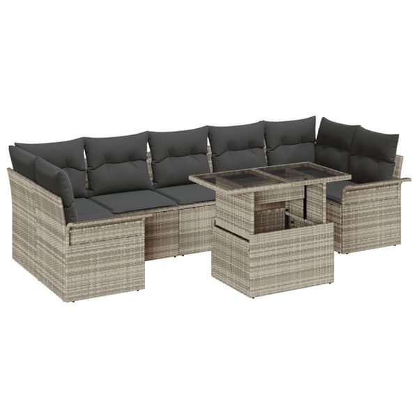 Trädgårdsoffset med kudde med lagring 8 pcs Ljusgrå Poly rattan