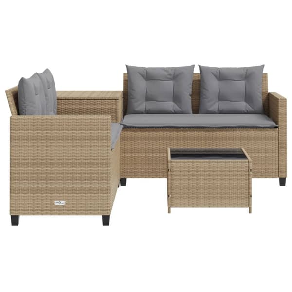 Trädgårdssoffa med bord och dynor L-formad beige konstrotting