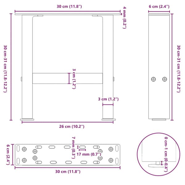 Soffbordsben antracit 2 st 30x(30-31) cm stål