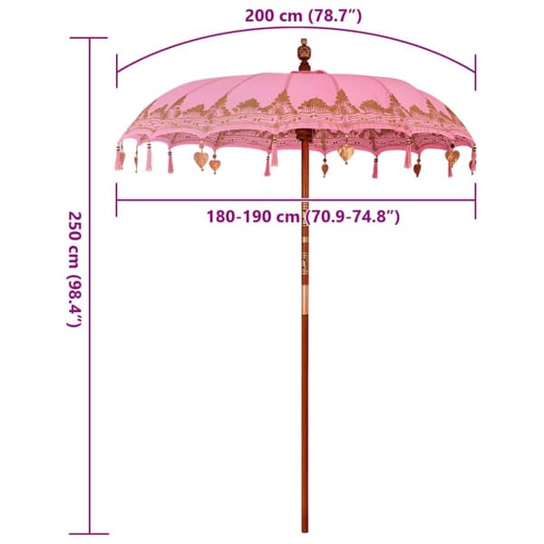 Balinesisk Parasol Rosa 185 x 185 x 260 cm Bomull