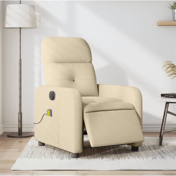 Elektrisk massagefåtölj gräddvit tyg