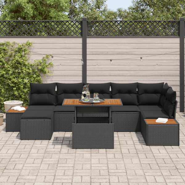 Trädgårdsoffset med lagring 8 pcs Svart Poly rattan