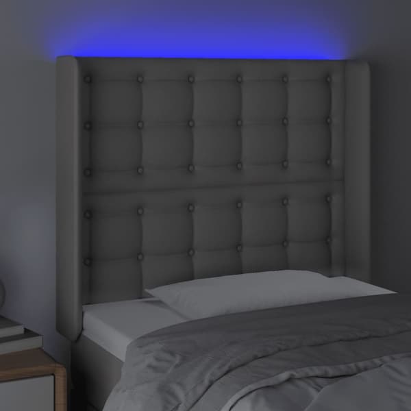 Sänggavel LED grå 103x16x118/128 cm konstläder