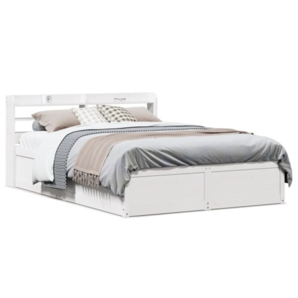 Sängram med huvudgavel vit 120x190 cm massiv furu