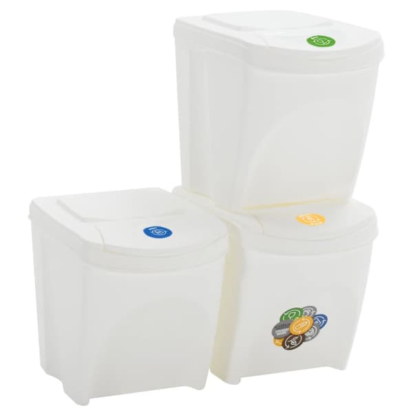 Stapelbara soptunnor 3 st vit 75 L polypropen