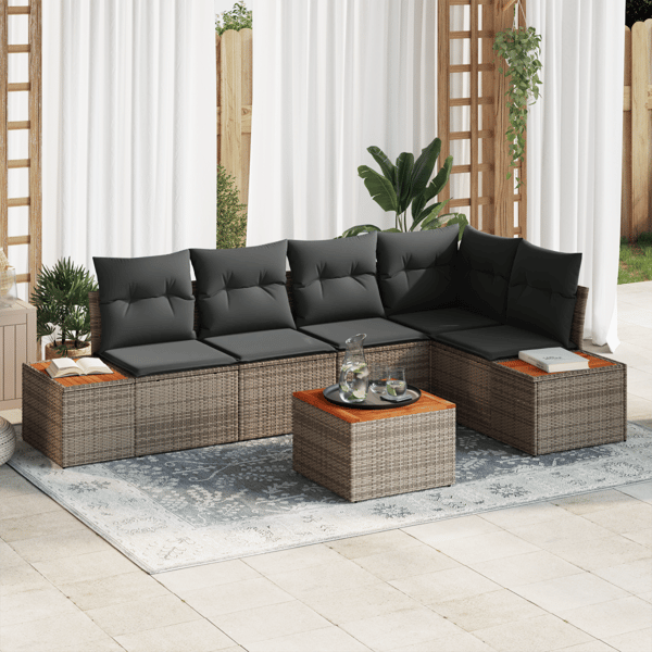 Trädgårdsoffset med kudde med lagring 6 pcs Grå Poly rattan