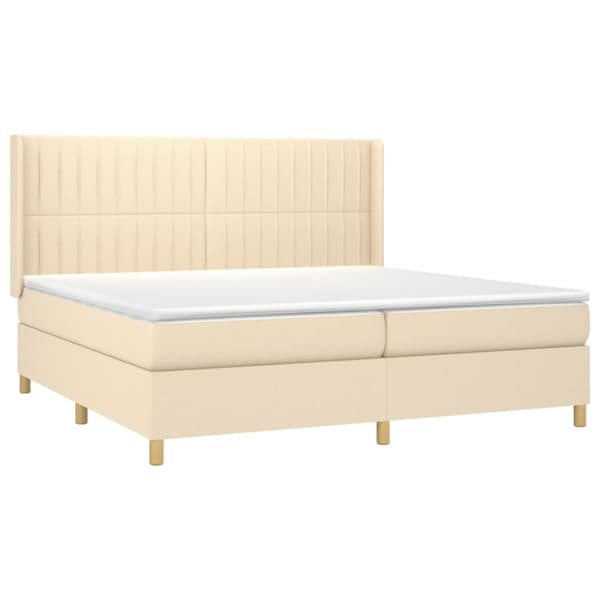 Ramsäng med madrass & LED gräddvit 200x200 cm tyg