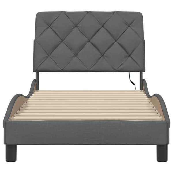Bed Frame with LED without Mattress Dark Grey 90x190 cm Fabric