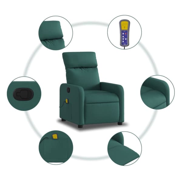 Massagefåtölj mörkgrön tyg