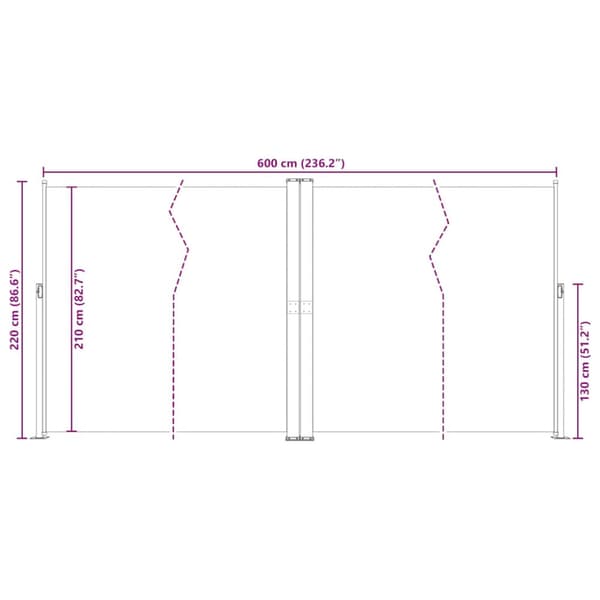 Infällbar sidomarkis 200x600 cm gräddvit