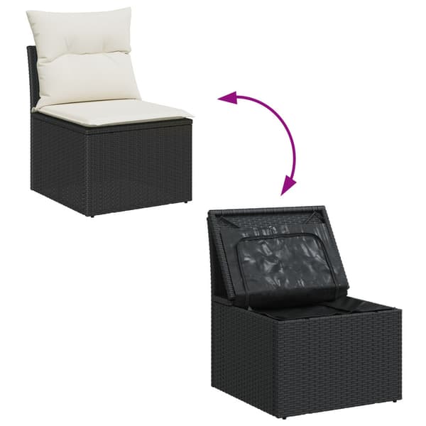 Trädgårdsoffset med lagring 8 pcs Svart Poly rattan