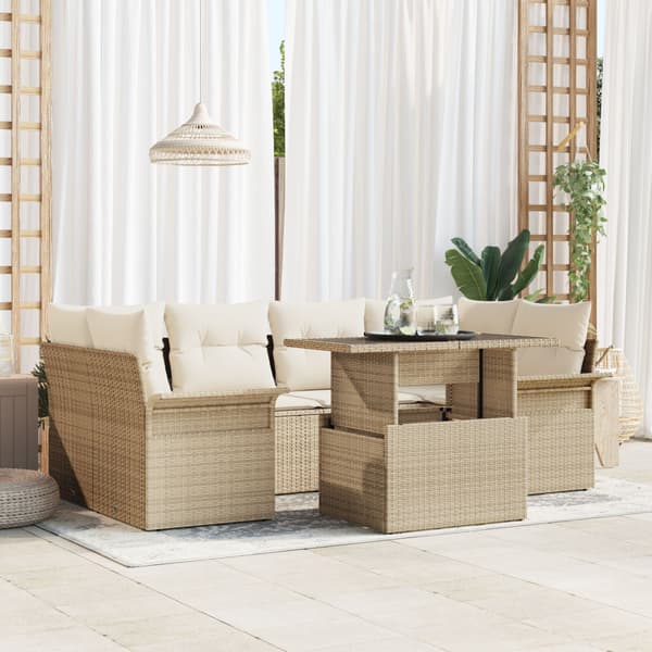 Trädgårdsoffset 7 st Beige [Syntetisk]: Poly Rattan