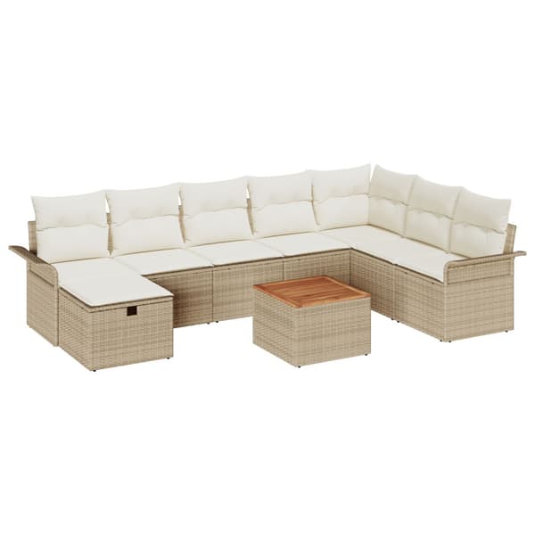 Trädgårdsoffset med kudde med lagring 9 pcs Beige Poly rattan