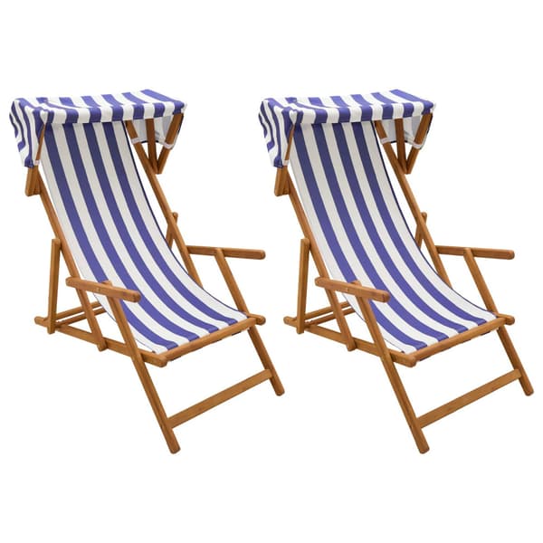 Deck Chair 2 st 3 Position Massiv Eukalyptus Trä Blå och Vit